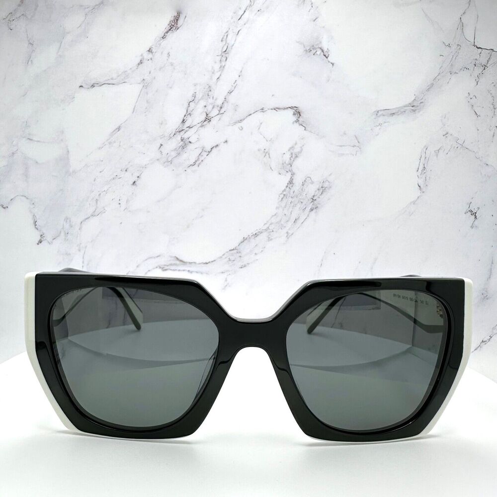 New Prada Sunglasses Womens Black White Symbole Logo Authentic Gold Logo Italy - Picture 3 of 16